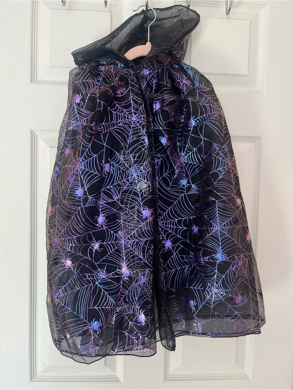 H&M Black Cape with Iridescent Purple and Blue Spiderwebs